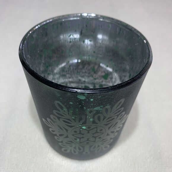 Glass Candle Holder Votive Tealight Christmas Holiday Snowflake Green Silver Joy - Picture 6 of 13